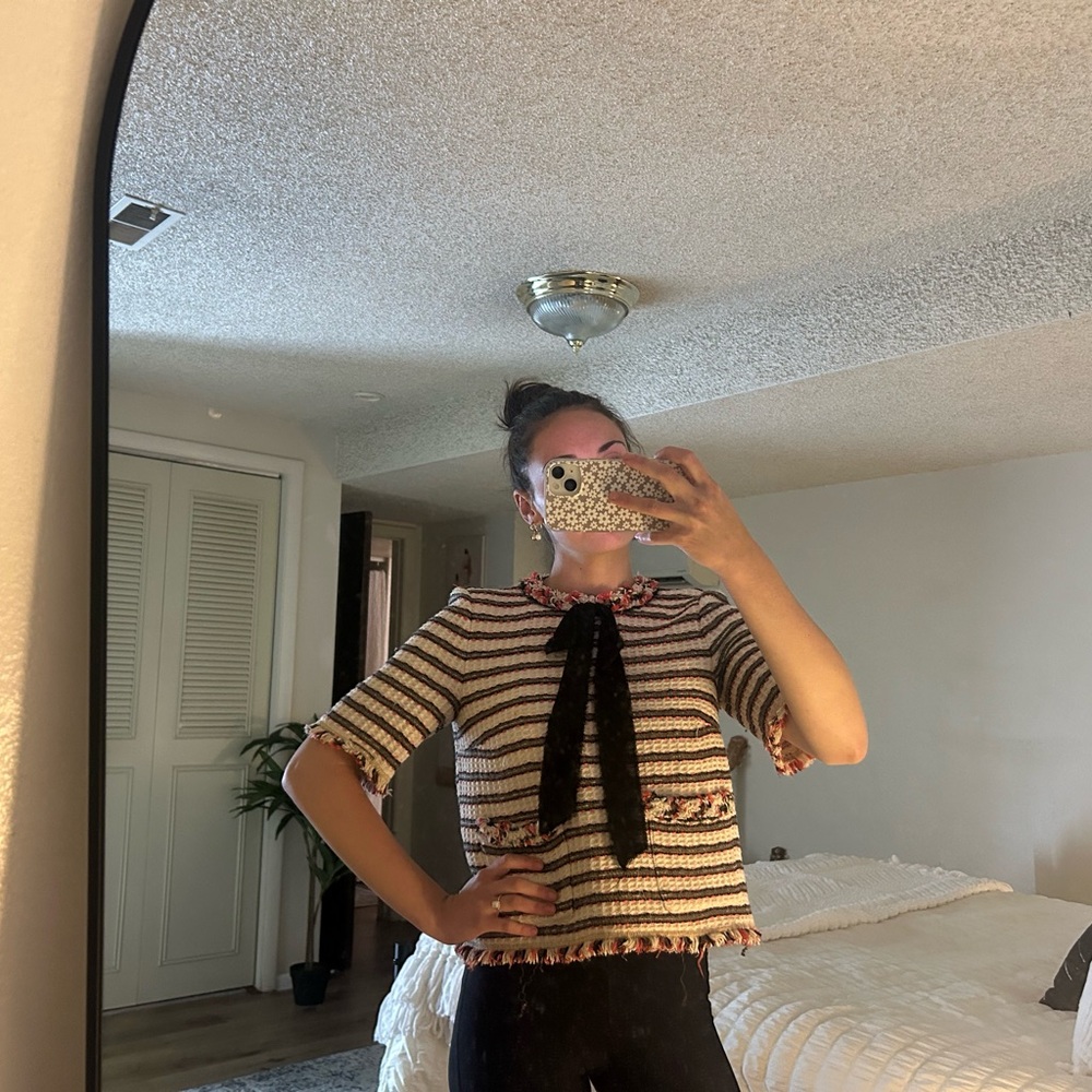 Morocco-made Zara Knit Vintage Short-sleeve Top